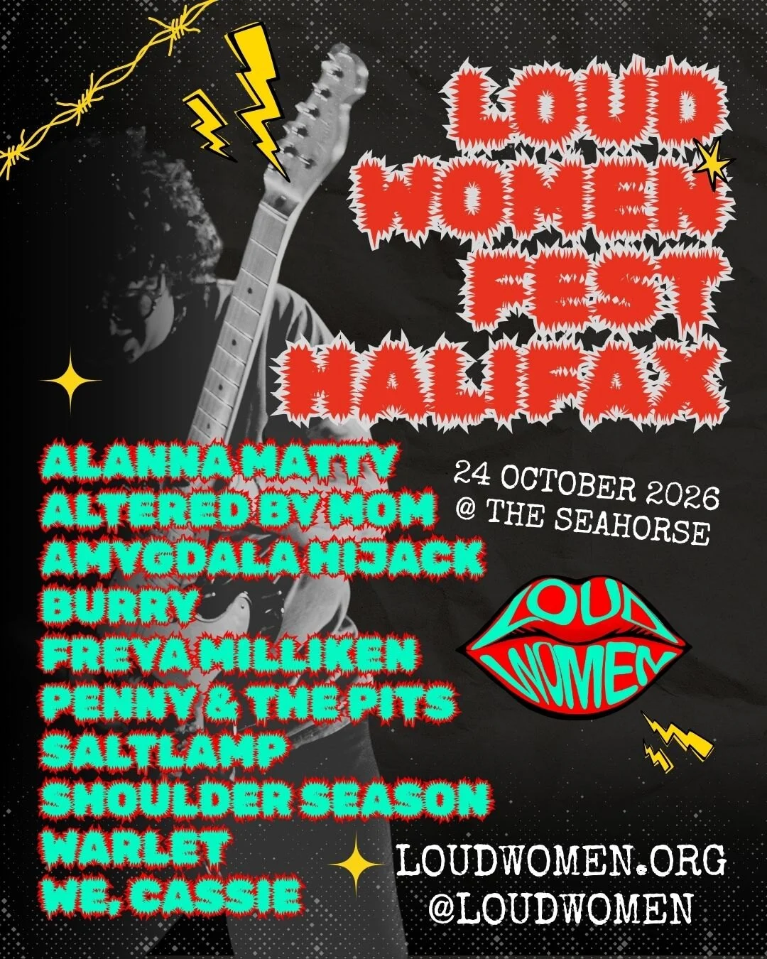 LOUD WOMEN Fest Halifax 2026 poster listing all ten artists, October 24 at the Seahorse