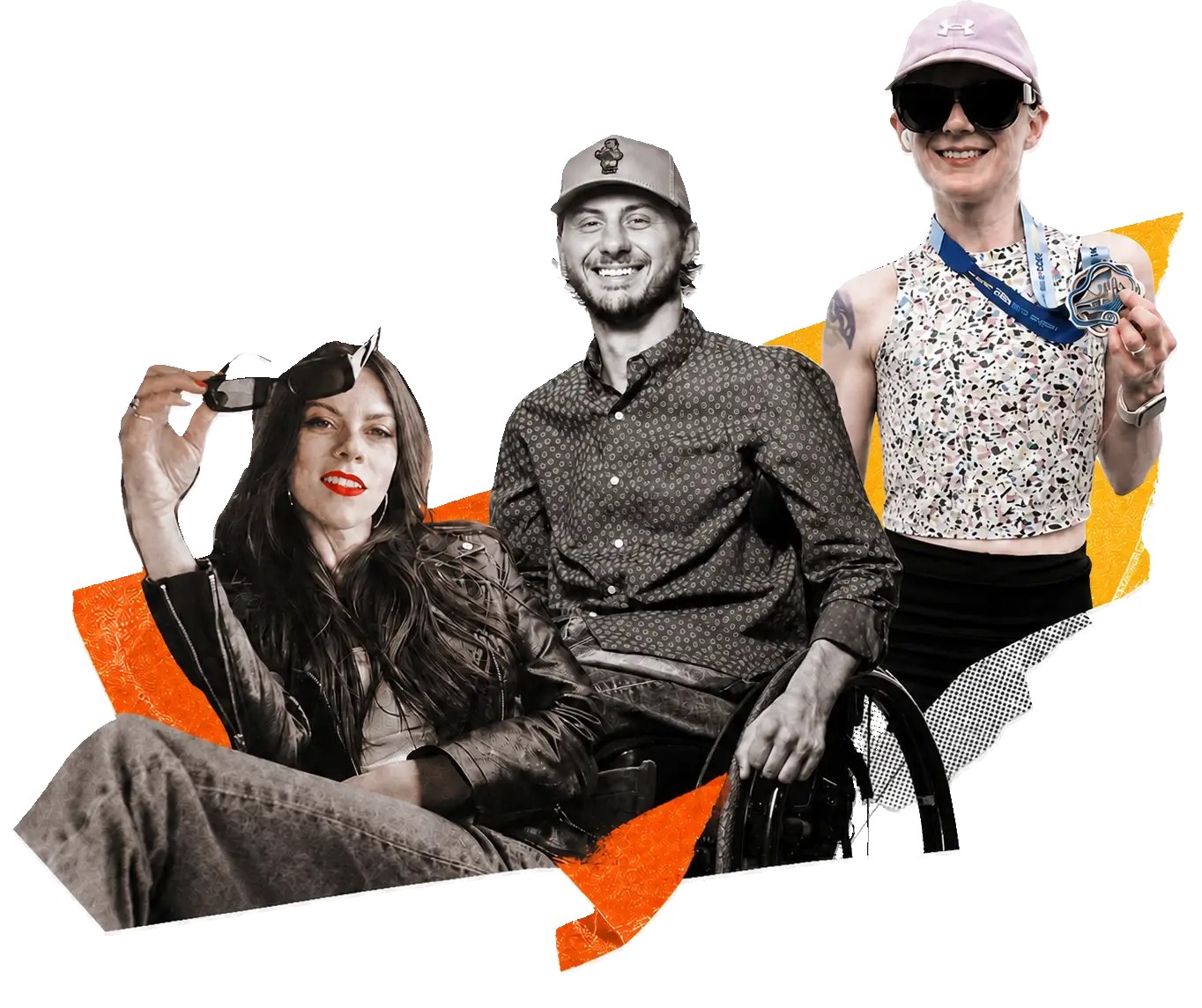 Elyse Aeryn, Connor Hirtle and Jennie Bovard in a layered editorial collage