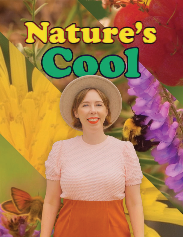Nature’s Cool series artwork featuring Luba Magnus in a wide-brimmed hat beneath a colourful floral title.